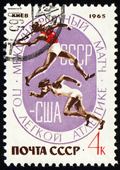 Image showing Match Athletics between USSR and USA on post stamp