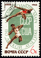 Image showing Match Athletics between USSR and USA on post stamp
