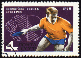 Image showing Table tennis player on post stamp