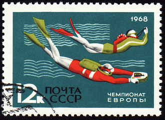 Image showing Post stamp shows diving competition