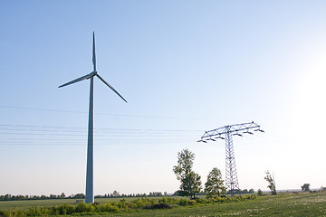 Image showing windmill and powerlines