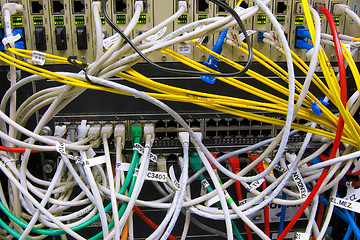 Image showing Fiber cables connected to servers 