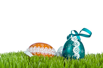 Image showing easter eggs in grass