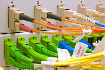 Image showing Fiber cables connected to servers 