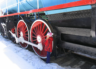 Image showing Girl near locomotive