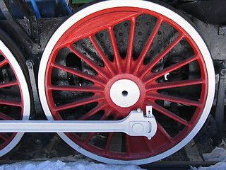 Image showing Red wheels of locomotive