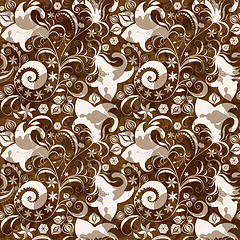 Image showing Seamless brown-white floral pattern