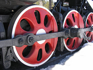 Image showing Red wheels of locomotive