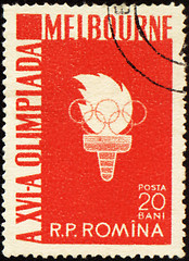 Image showing Olympic torch on post stamp