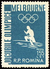 Image showing Canoe rowing on post stamp
