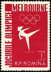 Image showing Female gymnast on post stamp