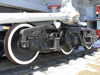 Image showing Wheels of old russian  locomotive