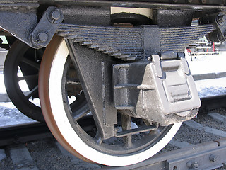 Image showing Wheels of old russian  locomotive