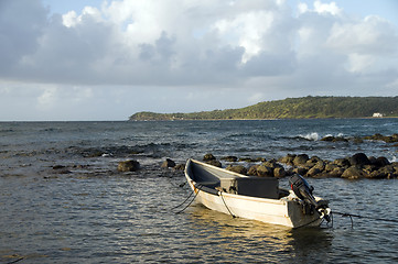 Image showing panga fishing boat Caribbean Sea Big Corn Island Nicaragua