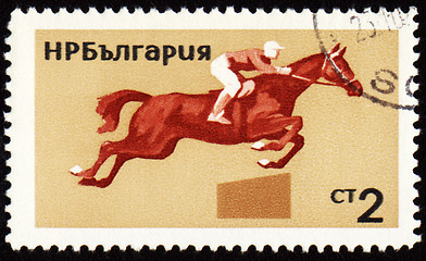 Image showing Horse race on post stamp