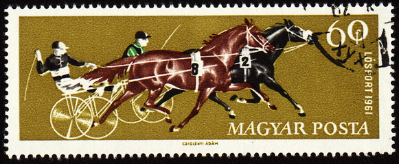 Image showing Competition in chariot race on post stamp