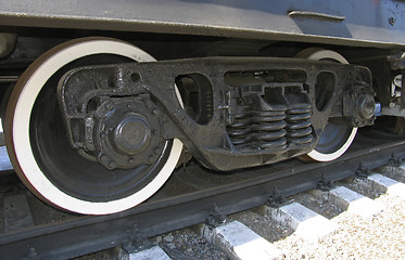 Image showing Wheels of old russian  locomotive