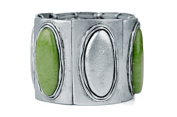 Image showing Silver bracelet with green gemstones