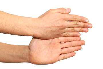 Image showing Two hands isolated over white background