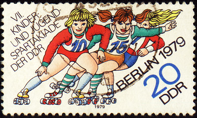 Image showing Roller skating on post stamp