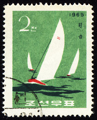 Image showing Yachts in a sea on post stamp