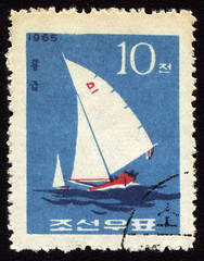 Image showing Yacht in a sea on post stamp