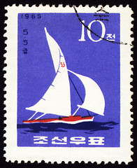 Image showing Yacht in a sea on post stamp