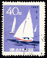 Image showing Yachts in a sea on post stamp