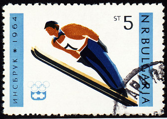 Image showing Ski jumping on post stamp