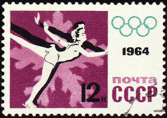 Image showing Figure skaters on post stamp