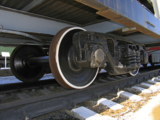 Image showing Wheels of old russian  locomotive