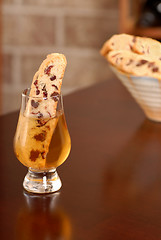 Image showing Chocolate and cranberry biscotti in an aperitif