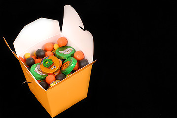 Image showing Halloween candy in an orange chinese food container
