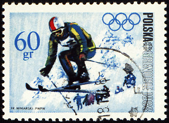 Image showing Ski jumper on post stamp