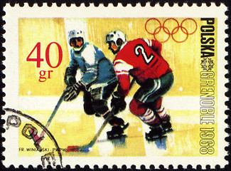 Image showing Ice hockey on post stamp
