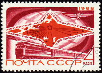 Image showing Railway service of the USSR on post stamp