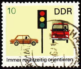 Image showing Post stamp with car, truck and light signal