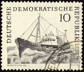 Image showing Ship at sea on post stamp