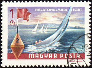 Image showing Yacht at Balaton lake on post stamp