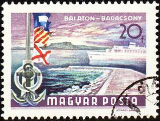 Image showing Passenger ship at Balaton lake on post stamp