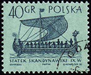 Image showing Scandinavian ship on post stamp