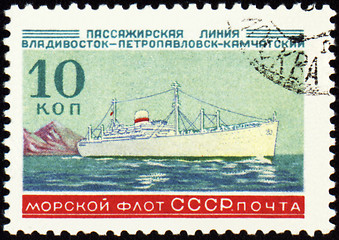 Image showing Old passenger ship on post stamp