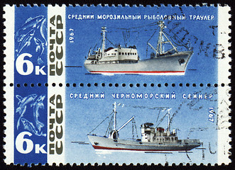 Image showing Refrigerator trawler and seiner on post stamp
