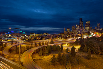 Image showing Seattle City Skyline at Blue Hour