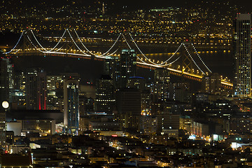 Image showing San Francisco Cityscape with Oakland Bay Bridge at Night