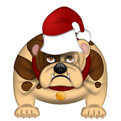 Image showing English Bull Dog with Santa Hat Isolated on White