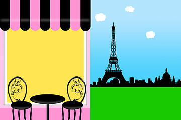 Image showing Cafe Bistro in Paris with Eiffel Tower Illustration