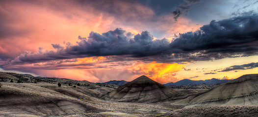 Image showing Painted Hills in Oregon Panorama at Sunset