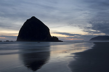 Image showing Haystack Rock on Cannon Beach Oregon Evening