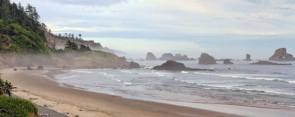 Image showing Indian Beach at Ecola State Park Oregon Panorama